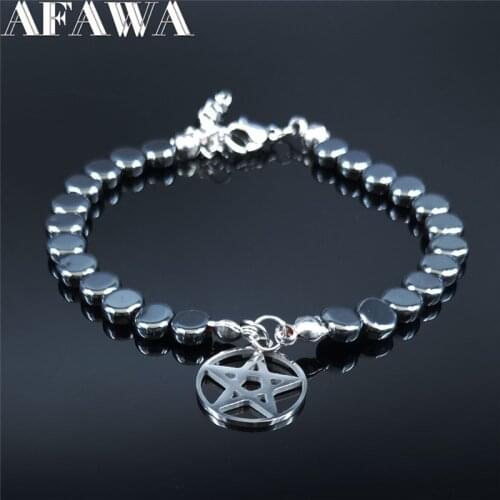 Fashion Witchcraft Pentagram Stainless Steel Chain Bracelet for Women Silver Color Bracelet Jewelry bileklik bayan B3521S02