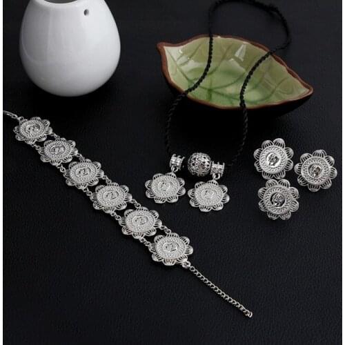 Mustafa Kemal Ataturk Coin set Jewelry Pendant Chain/Earrings/Ring/Bracelet silver Ethiopia Bridal Wedding Eritrea