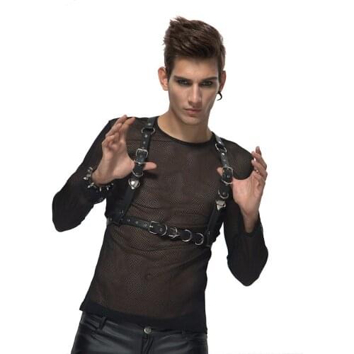 Men PU Leather X Back Metal O-Rings Sexy Strong Muscle Male Club Costumes Body Chest women Men Harness Bondage Belt Top