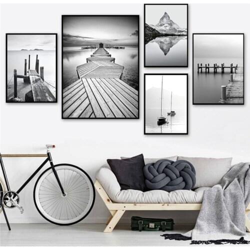 Nordic Style Poster Wall Canvas Art Landscape Gray Bridge Black And White Mural Home Living Room Decor Painting Picture