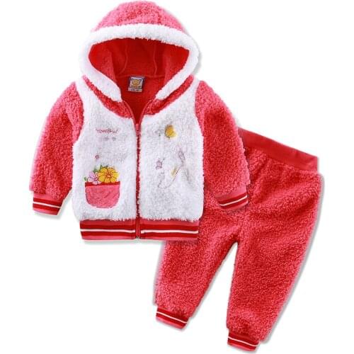 2021 New arrival coral fleece winter clothing set casual child girl suits sports hooded zipper long sleeve outfits