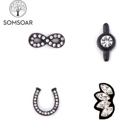 Somsoar Jewelry infinity &lotus&horseshoe Charms With White Crystal Slide Charms fit 10mm wide Mesh Bracelet as Gift 10pcs/lot