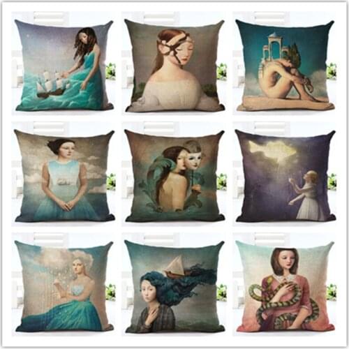 Creative Dream Gril Print Cotton Linen Cushion Cover Decorative Sofa Throw Pillow Car Chair Home Pillow Case almofadas Cojines