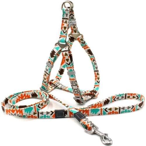 No Pull Dog Harness Set with 1.2m Dog Leash Size Adjustable Canvas Print Harness for Dogs Pitbull Leashes Dog Supplies for Pet
