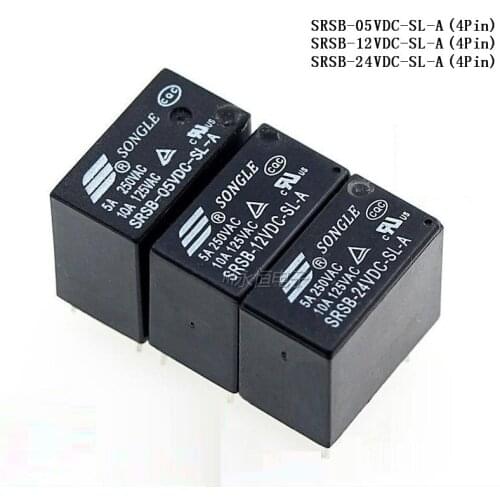 5pcs/Lot SONGLE Power Relay SRSB-05VDC-SL-A / SRSB-12VDC-SL-A / SRSB-24VDC-SL-A 4Pin 5V 12V 24V 5A