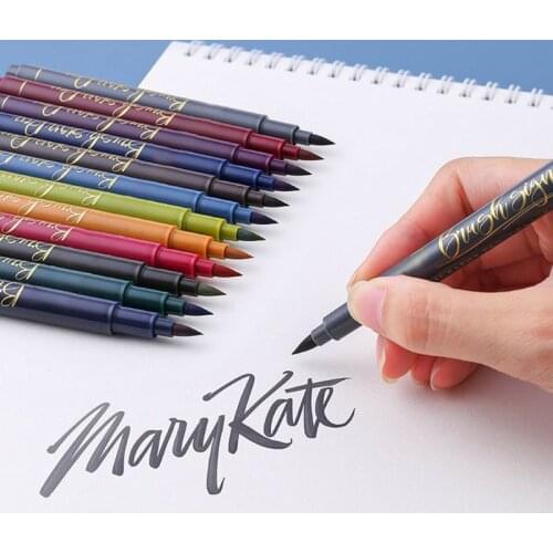 12 Color Calligraphy Marker Brush Pen Large Regular Script Art Drawing Signature T3LB