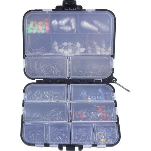 177pcs Crank Hook Snaps Rolling Swivel Fishing Connector & Luminous Fishing Beads Sinker Fishing Tackle Boxes Accessories Kit