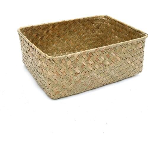 Handmade Straw Dried Flower Fruit Pot Basket Rattan Box Candy Earphone Organizer Sundries Storage Basket Home Decor