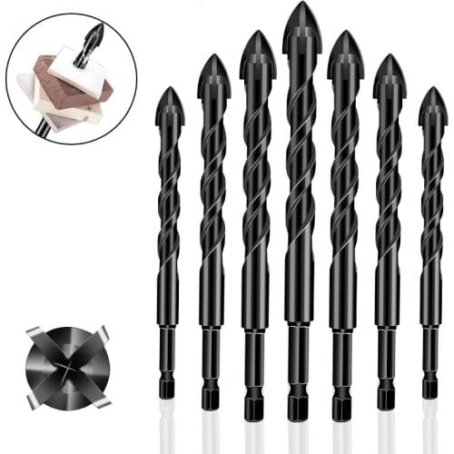 3-12mm Cross Drill Bit 1/4 Inch Hex Shank YG6X Hard Alloy Multi-functional Hole Punch With 4 Cutting Edges For Electric drill