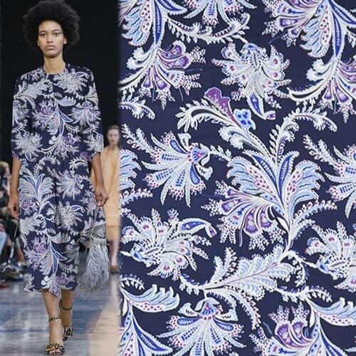 Navy blue background pure silk Jianhong crepe silk fabric 13momme need lining,SJHC060