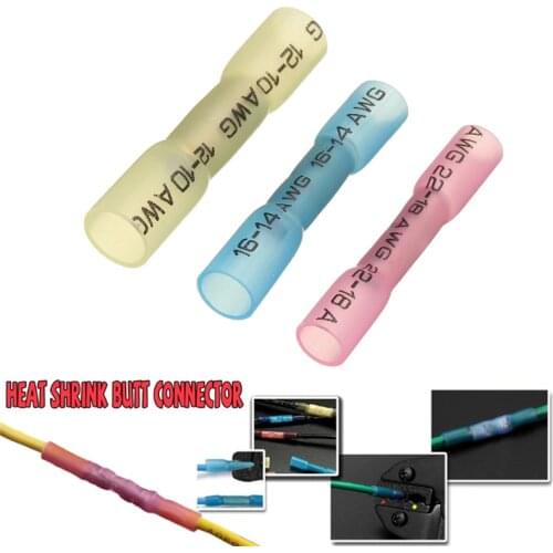 10/20/25/50PCS Heat Shrink Terminals Insulated Butt Electrical Splice Wire Connectors Cable Crimp Terminal Connector AWG 26-10