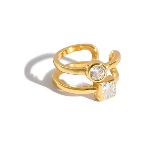 ONLY 1PC (No pierced) 925 Sterling silver White/ Gold Geometric Double Rows Square/round cz CLIP Earrings Fine jEWELRY TLE1073