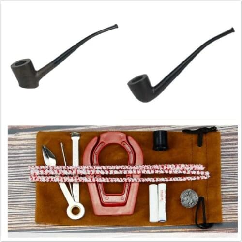 Vintage 18cm Long Smoking Pipe 3mm Filter Ebony Wood Pipe 10 tools free Bent Wooden Pipe Tobacco Pipe Smoking Accessory