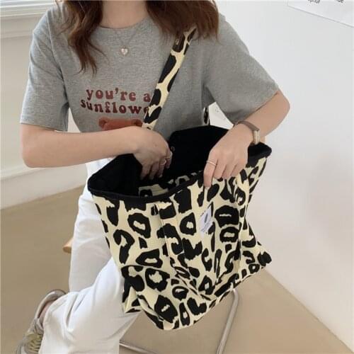 Large Capacity Tote Canvas Clutch Shoulder Bag Leopard Print Handbag Bucket Bags