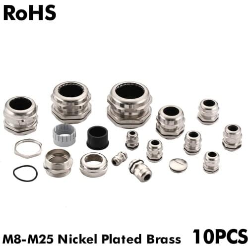 Waterproof Cable Gland 10pcs Cable entry M16 for 4-8mm M8 M10 M12 M14 M18 M20 M22 M24 M25 Grey Black Nylon Plastic Connector