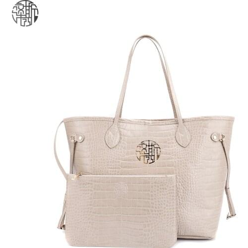 Zenos Crocodile Skin Embossed Pu Leather Multifunction Shopping Bag Large Capacity Laptop Handbags Fit For 12 inch Laptop