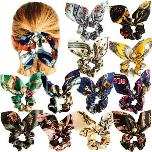 Pearl Scrunchies Chiffon Bowknot Elastic Hair Bands Hair Accessories For Women Girls Headband Hair Ties Ponytail Holder