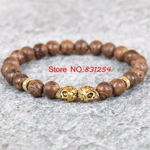 1pc Nature 8mm Beads Stone Skull Bracelet Punk Fashion Skull Bracelet Yoga Mala Stone Bracelet Charm Men Jewelry