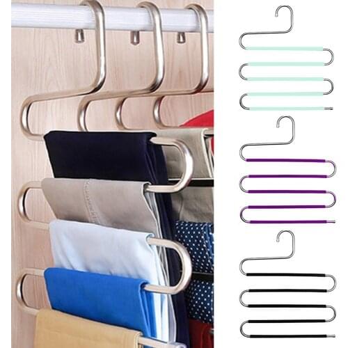5 layers S Shape Clothes Hangers Pants Storage Hangers Cloth Rack Multilayer Storage Closet Organizer 1PC