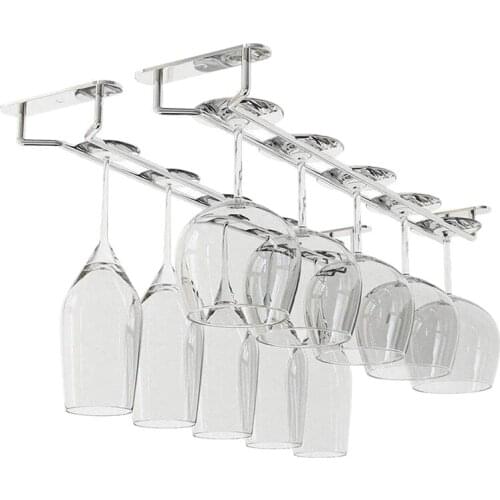 14-Inch Stainless Steel Wine Glass Rack Under Cabinet Wine Rack Goblet Holder Hanging Stemware Holder for Kitchen 2 Pcs