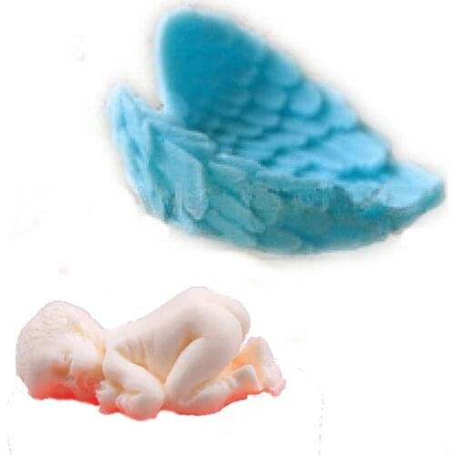 2PCS/set Cute Baby and Angel Wing Shaped Silicone Forms Cake Decorating Mould Soap chocolate Mold Baking Tools