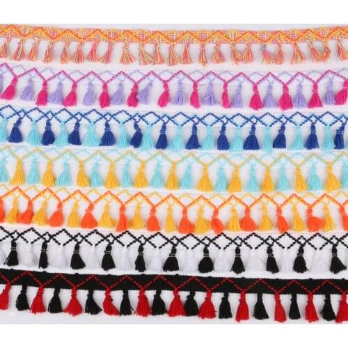 2Yards/Lot Pompom Lace Knitted Fabric 45mm Pompom Tassel Trim Ball Fringe Ribbon DIY Sewing Accessory Handmade Craft