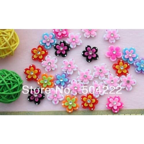 200pcs Resin polka dots sunflower kawaii daisy cabochons decoden Flatbacks charm with rhinestone center 16mm