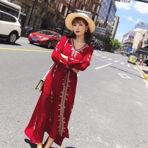 Bohemian Holiday Long Dress Women Full Sleeve Casual Cotton Long Shirt Dress Spring Autumn Embroidery Dresses Vestido De Mujer