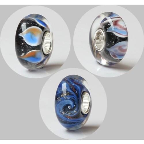Emith Fla 100% Real 925 Sterling Silver Large Hole Flame Murano Glass Bead Fit Original European Troll Charms 3.5mm Bracelets