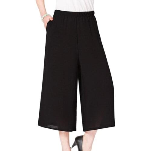 Summer Black Wide Leg Pants Middle Aged Womens Trousers Pants 2019 Thin Vintage Loose Casual Ladies High Waist Pants Trousers