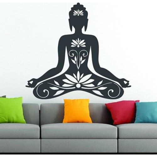 Buddha Lotus Meditation Yoga Studio Wall Decal Flower Chakras Buddha Religion Inspirational Quote Wall Sticker Bedroom Vinyl Deb
