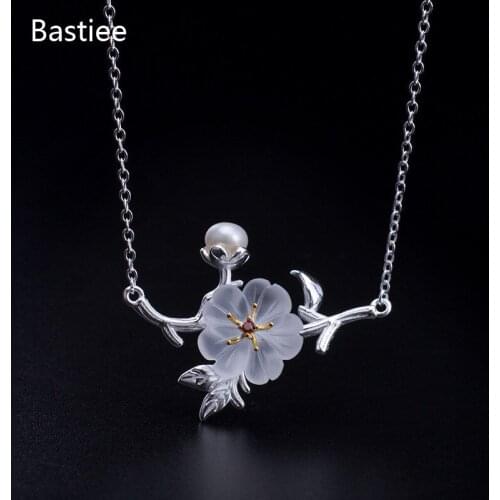 Bastiee 925 Sterling Silver Jewelry For Women Necklace Pendant Flower Crystal Vintage Link Chain Hanfu Accessories