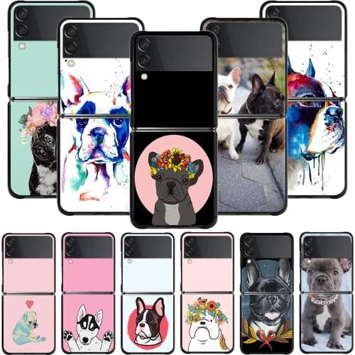 Phone Case For Samsung Galaxy Z Flip3 5G Hard PC Fundas For Samsung Z Flip 3 5G z flip Coque Balck Cover French bulldog