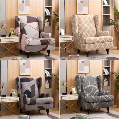 1Set Wingback Chair Cover Geometric All-inclusive King Back Armchair Covers Elastic Spandex Home Funda Para Butaca 1 Plaza