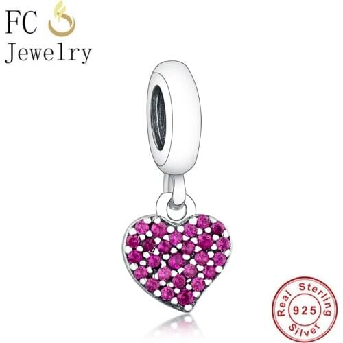 FC Jewelry Fit Original Brand Charm Bracelet 925 Silver Heart Pave Red Zircon Crystal Bead For Making Me Series Berloque 2020