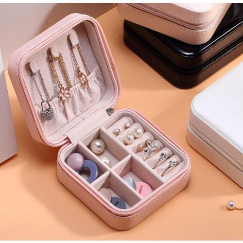 Hot Travel Jewelry Box Leather Zipper Organizer Display Storage Case Jeweler Casket Earring Ring Necklace Gift Box Drop Shipping