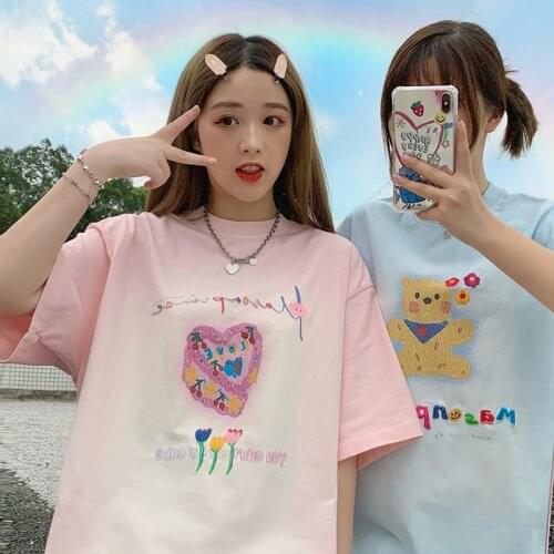 Graphic T Shirts Summer New Girlfriends Dress Pink Short-sleeved T-shirt Women Wild Loose Design Niche Clothes
