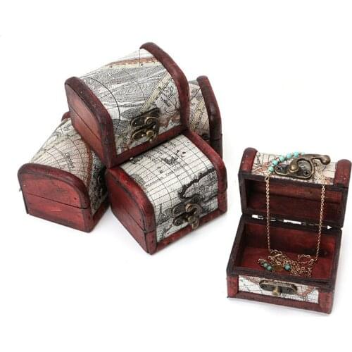 JAVRICK European Vintage Wooden Map Design Storage Box Metal Locking Jewelry Box Jewerly Organizer 2S9472