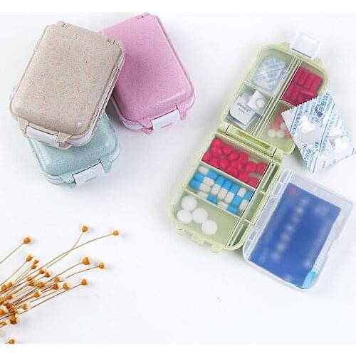 NEW 8 Grids Pill Container Organizer Health Care Drug Travel Pill Box Wheat Sealed Divider 7 Day Pill Storage Bag Pill Case