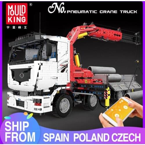 MOULD KING 19002 Technical Car MOC-8800 App Motorized Pneumatic Crane Truck Model Building Blocks Model Kids Christmas Gifts