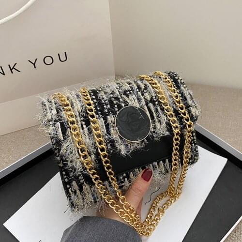 Fashion Plush Splicing Messenger Bags For Women PU Leather Small Square Chain Purse Casual Shoulder Crossbody Bags