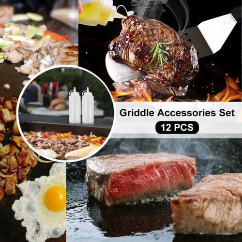12Pcs Professional Griddle Accessories Set Barbecue Tool Kit BBQ Tool Non-stick For Christmas Backyard Barbecue Cooking
