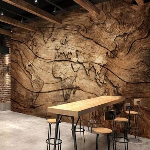 Custom Any Size Mural Wallpaper Retro Wood Grain World Map Photo Wallpaper Restaurant Cafe Background Wall Painting Home Decor