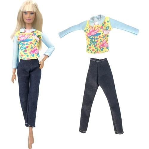 NK 1 PCS Doll Fashion Clothes Long Sleeve Blue Shirt +Long Black Trouseres for Barbie Doll Accessories 288A 4X