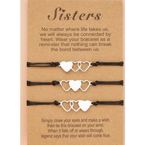 New Heart Sisters Bracelet with Card Women Girl Braided Bracelets Gift for Family Fashion Jewelry Accessories