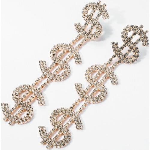 New Trendy Dollar Sign Multi-layer Alloy Brilliant Earrings for Women Inlaid Rhinestones Girl Fashion Ear Studs Friendship Gifts