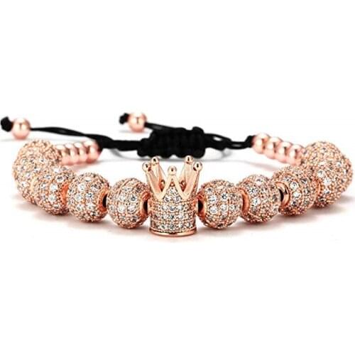 New Fashion CZ Imperial Crown Bracelet Charm Couple Bracelets for Lovers 8m Beaded Bracelet Set Valentines Day Gift