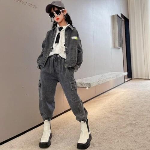 Girls Autumn Clothes Set Western Style Big Boy Princess Korean Childrens Spring and Autumn Denim Two-piece Childrens Clothes