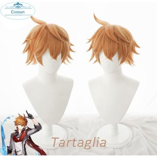 Tartaglia Childe Cosplay Wig Genshin Impact Cosplay Orange Heat Resistant Synthetic Hair Tartaglia Halloween Cosplay