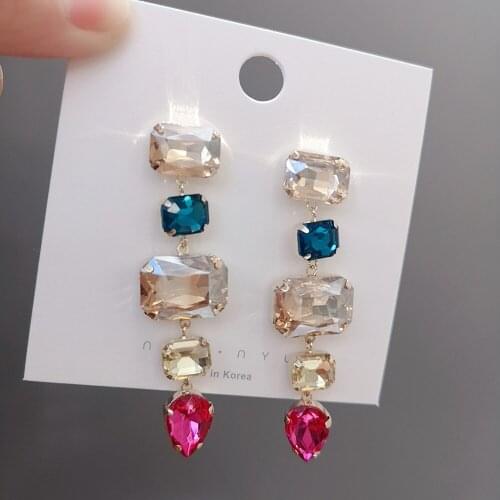 Luxury Rhinestone Geometric Drop Earrings for Women Girls 2020 New Bijoux Square Dangle Earring Party Jewelry Gifts Gold Trendy